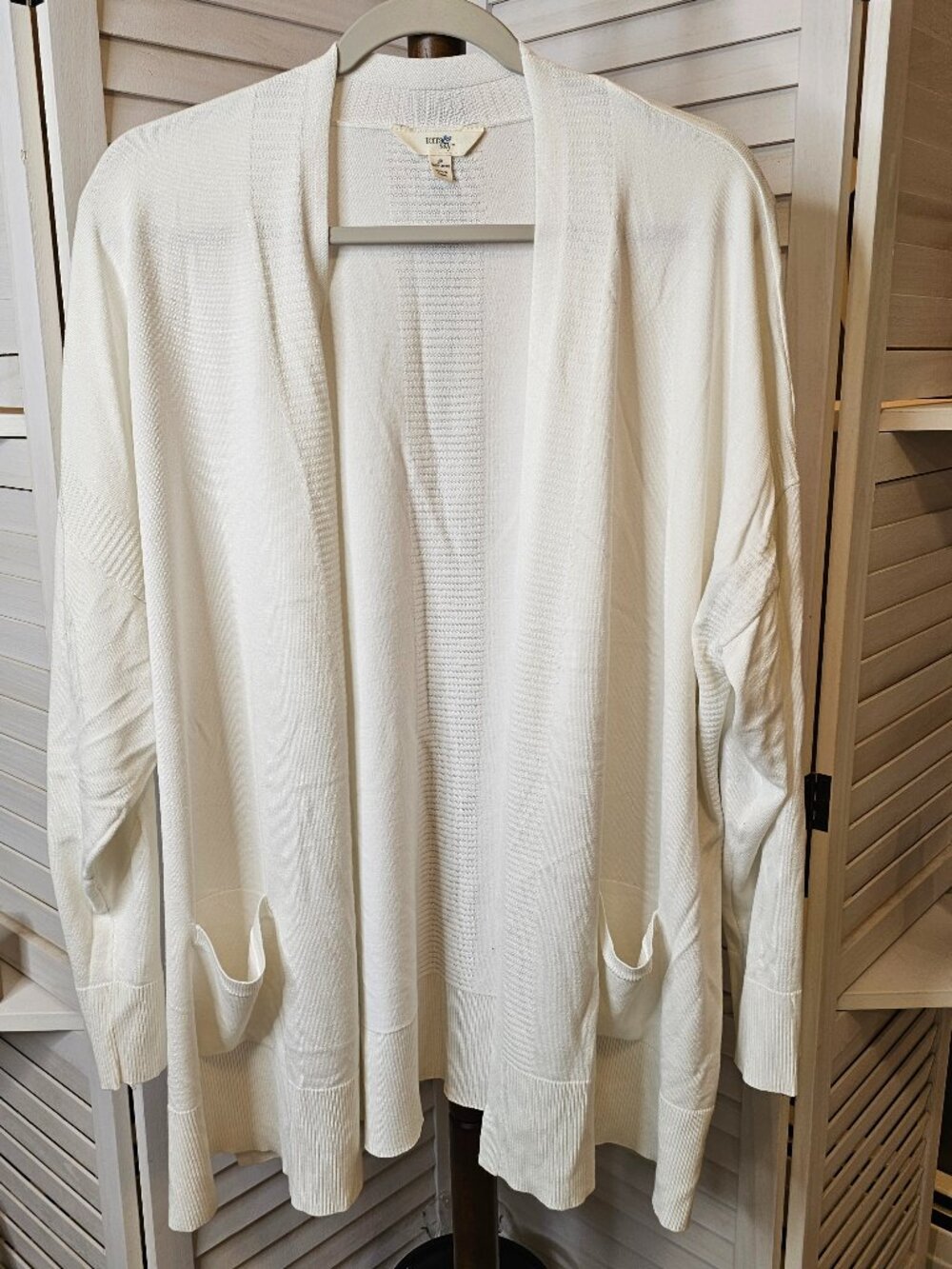 Terra & Sky, Plus Size 3X (24W-26W), Open Cardigan, Knit, Office, Winter White